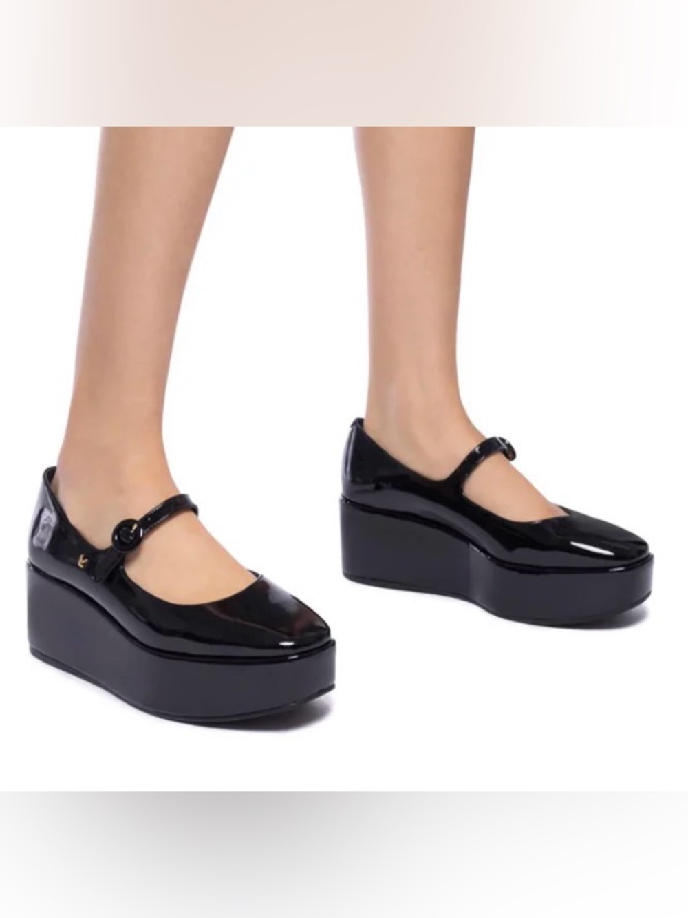 NWOB $330 Larroude Blair Flatform Black Patent Leather Buckle MJ Shoes US 10